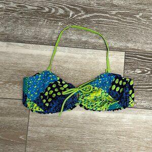 Decree Swimwear Sz L Adorable Bikini Top Greens Blues Turquoise